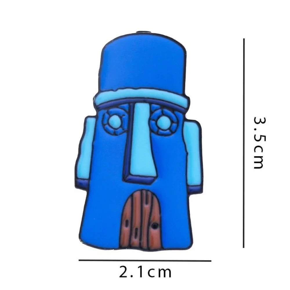 Blue Tiki Face Enamel Pin | Cartoon Style Moai Totem Pin | Fun Collectible Acces - Picture 2 of 2